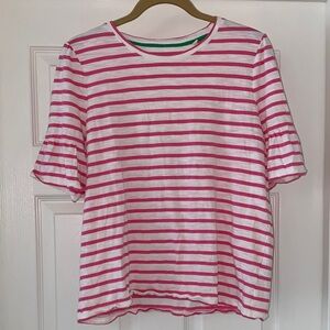 Boden Pink and White Striped Short Sleeve Tee. Size Medium.